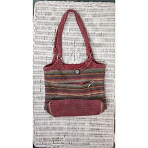 The Sak Belle Tote Red Rainbow Tightweave Crochet Shoulder Bag Purse